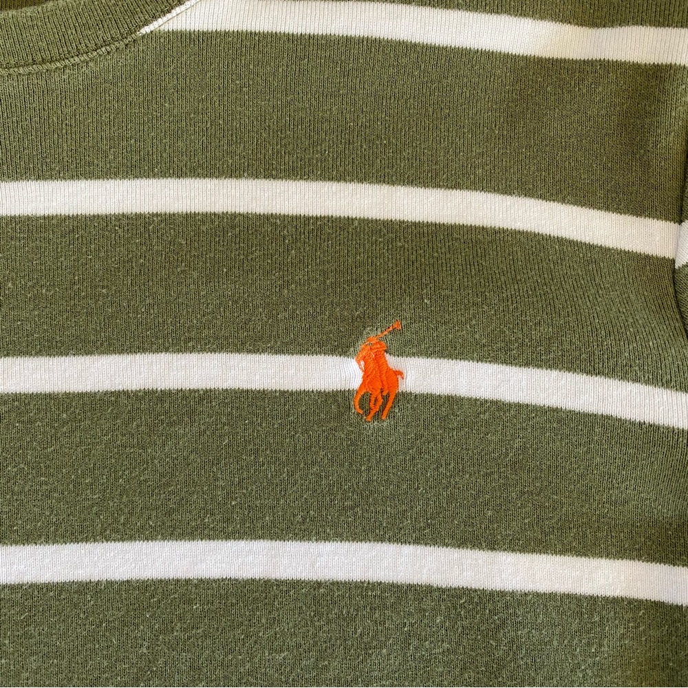 Ralph Lauren Sport Cotton Green/White Stripe Long Sleeve T-Shirt Classic Comfort - Picture 3 of 6